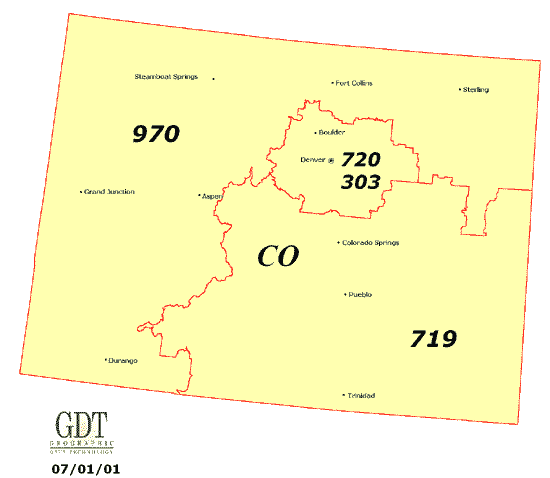 Colorado Area Code Map Colorado Area Codes Map